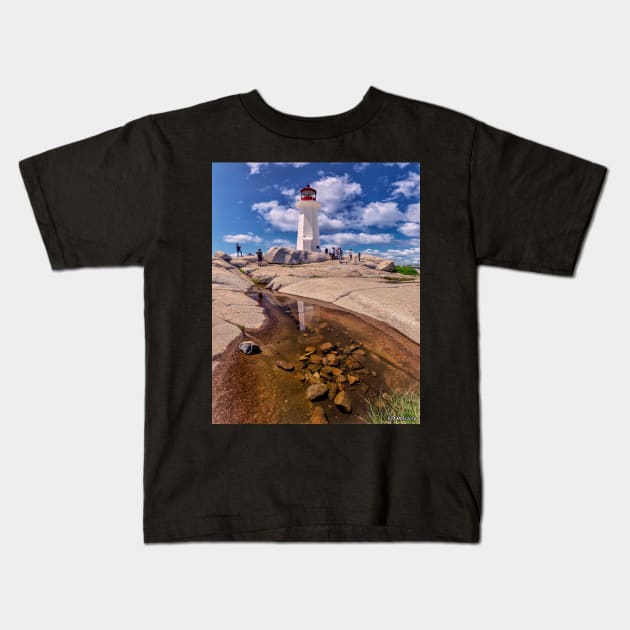 Peggy's Cove Lighthouse & Tourists 04 Kids T-Shirt by kenmo